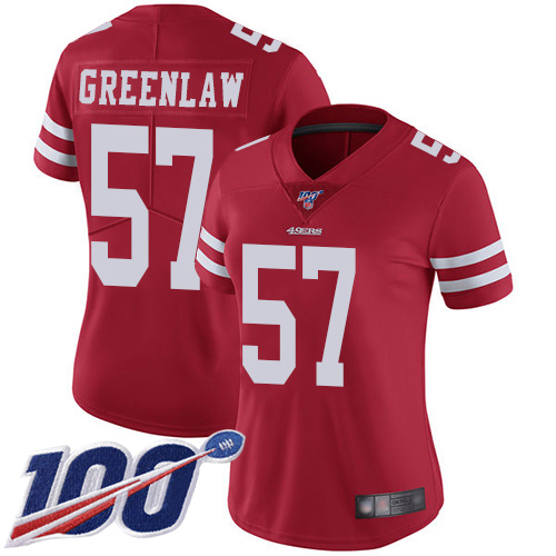 San Francisco 49ers Limited Red Women Dre Greenlaw Home NFL Jersey #57 100th Season Vapor Untouchable